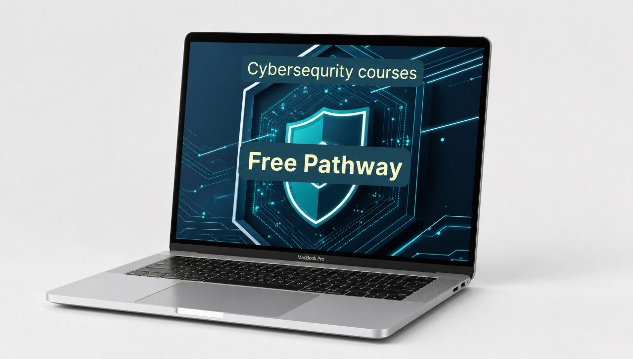 Laptop displaying "Free Pathway"
