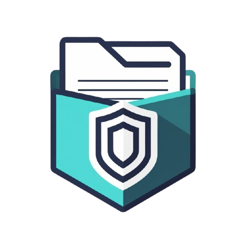 Icon of a folder with a shield and a document on a white background