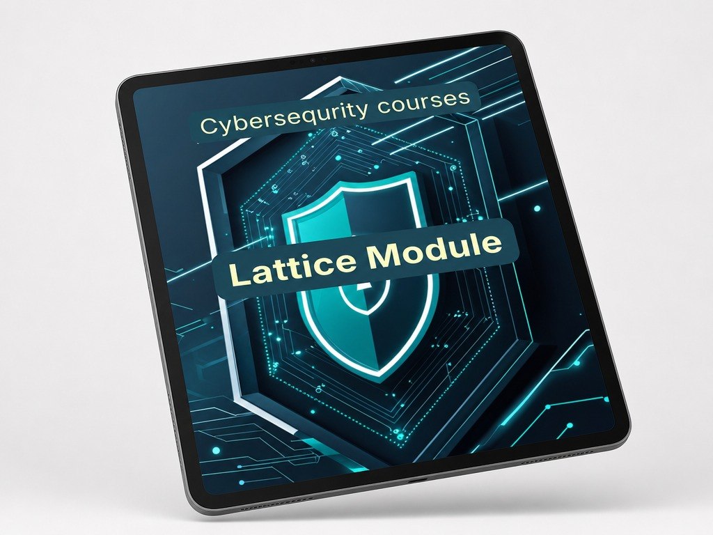 Tablet displaying a cybersecurity course module with 'Lattice Module' branding on a light gray background.